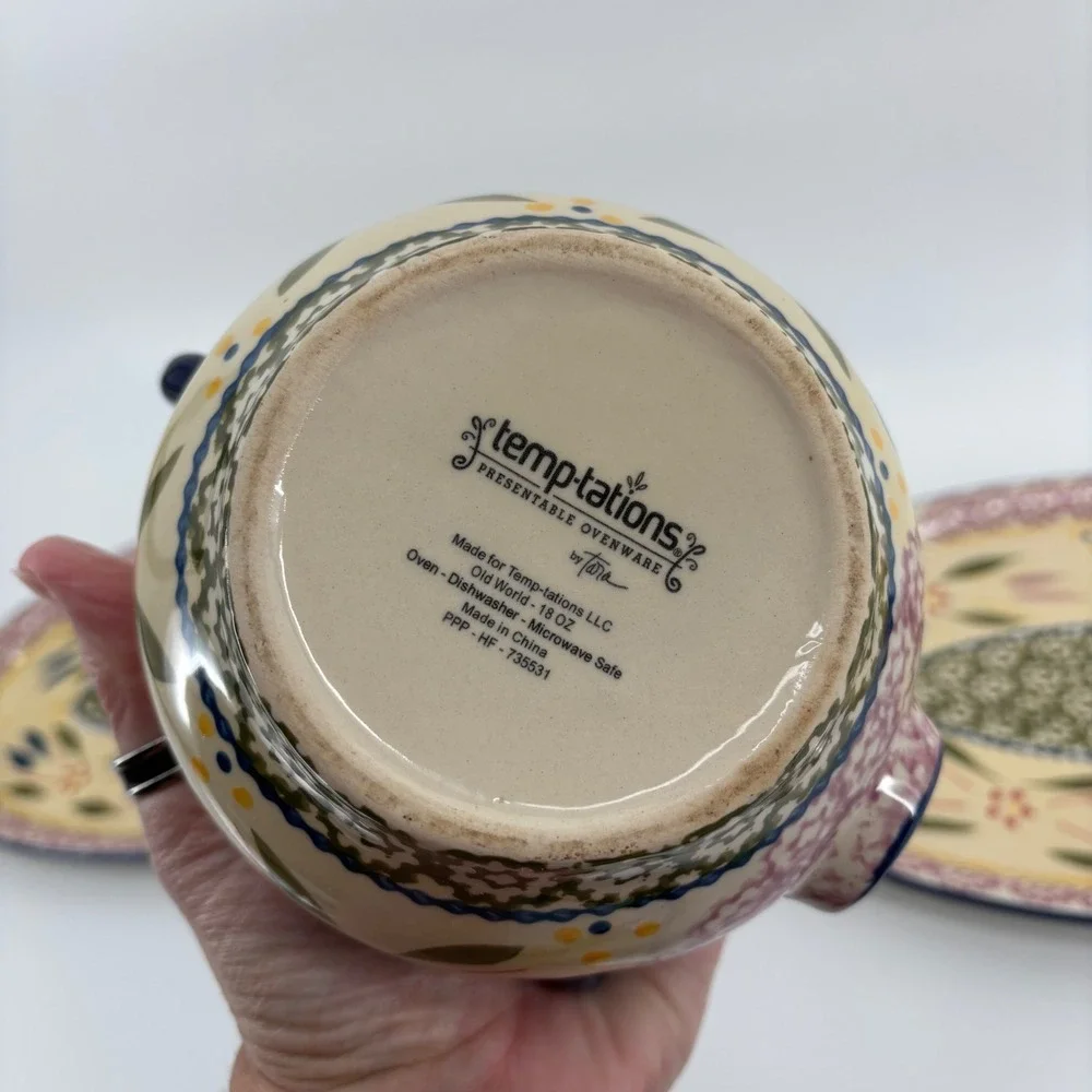 Temp-tations Old‎ World Pig Soup and Sandwich Set 4pc Blue Floral Ceramic